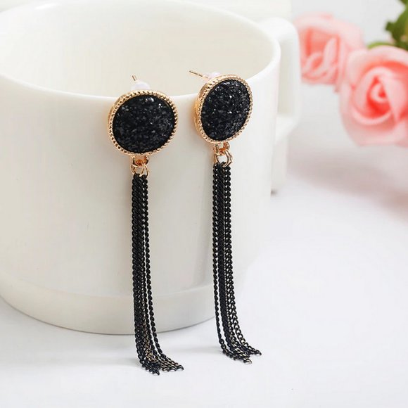 Black & Gold Chain Drop Earrings for Women - Picture 2 of 3